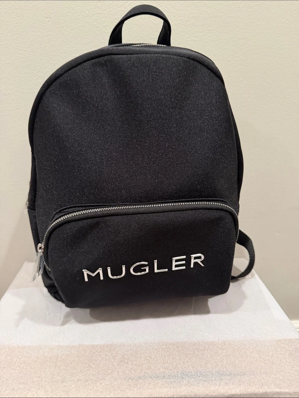 MUGLER Logo women Backpack in Black and silver zipper